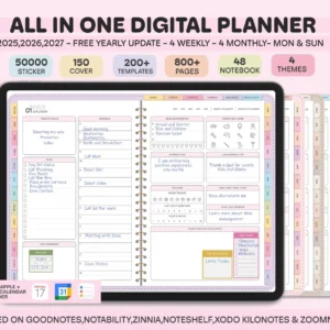 All-in-One Digital Planner 2025, 2026, 2027, Digital Planner, Digital Journal, Digital Goodnotes Template, Weekly, Daily Planner, Notability