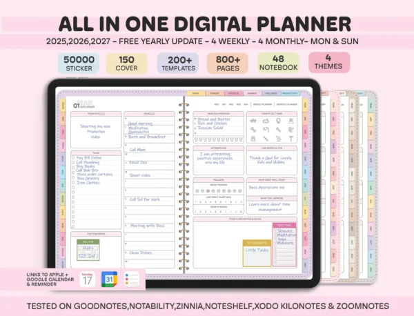 All-in-One Digital Planner 2025, 2026, 2027, Digital Planner, Digital Journal, Digital Goodnotes Template, Weekly, Daily Planner, Notability